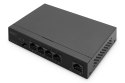 Digitus Przełącznik Gigabit Ethernet PoE, 4 porty PoE + 1 port uplink, dostępna moc zasilania PoE: 60 W