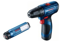 BOSCH.WKRĘTARKA GSR 120-LI 2x2,0Ah 30/14Nm +LAMPA GLI 12V-300 WALIZKA
