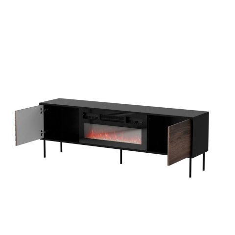 Szafka RTV CORTINA 180x40x60 czarny/orzech + kominek czarny