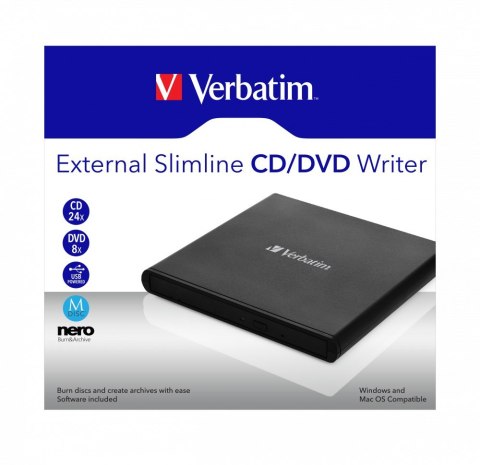 Verbatim External Slimline CD/DVD Writer dysk optyczny DVD±RW Czarny