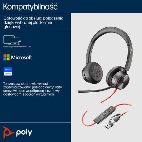 Przewodowe słuchawki HP Poly Blackwire 8225 USB-C/A