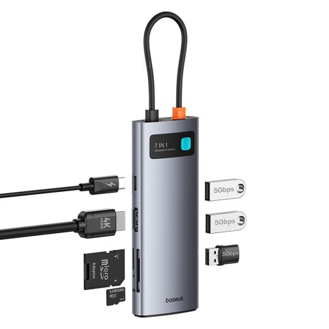 7w1 HUB adapter Metal Gleam USB-C HDMI USB-A USB-C PD SD microSD - szary