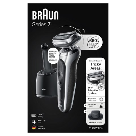 Braun Series 7 71-S7200c Golarka foliowa Przycinarka Czarny, Srebrny