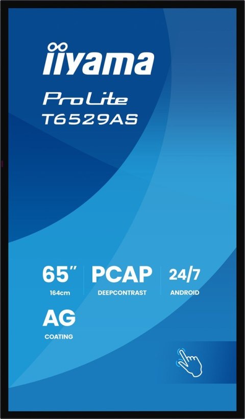 Interaktywny Wyświetlacz iiyama T6529AS-B1AG 65" All-In-One 3840x2160 4K UHD 4GB RAM 32GB Pamięci Android 14 2xHDMI+USB-C VESA 4