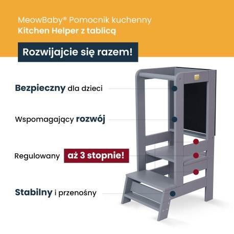 Meowbaby kitchen helper z tablicą, lite drewno bi