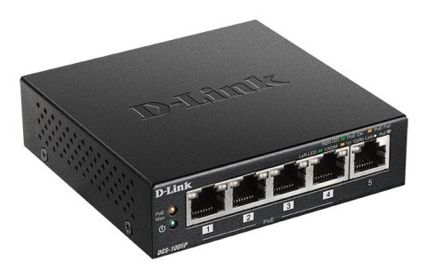 D-Link DGS-1005P/E łącza sieciowe Nie zarządzany Gigabit Ethernet (10/100/1000) Obsługa PoE Czarny