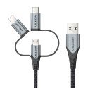 Kabel Vention USB-A 3w1 Micro-B USB-C Lightning 1m szary