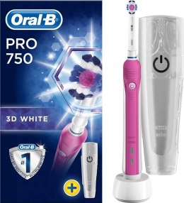 Oral-B Toothbrush with Travel case PRO 750 Electric, Pink/White, Operating time 1 charge/1 week of regular cleaning (2 times a