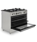 Kuchnia gazowo-elektryczna RAVANSON KWGE-K90 Glass Inox | 5 palników + palnik WOK | termoobieg | szklany front | inox