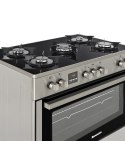 Kuchnia gazowo-elektryczna RAVANSON KWGE-K90 Glass Inox | 5 palników + palnik WOK | termoobieg | szklany front | inox