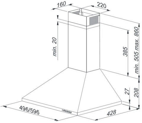 Okap kominowy MAAN Vela 2 50 cm | LED | filtry aluminiowe | satyna