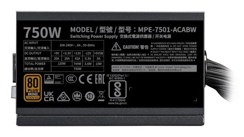 Cooler Master MWE Bronze 750 V3 230V moduł zasilaczy 750 W 24-pin ATX ATX Czarny