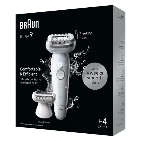Depilator Braun Silk-épil 9 9-041, Srebrny, 40 pęset, MicroGrip, Bateria, 100 - 240 V, 50/60 Hz