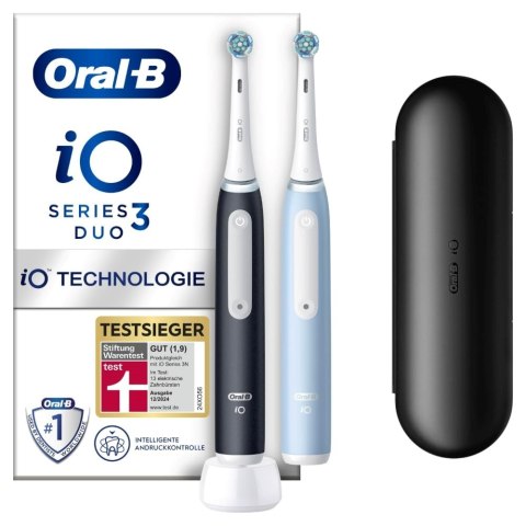 Szczoteczka elektryczna Oral-B iO Series 3n Matt Black/Ice Blue, Rodzaj: Rotacyjna, Zasilanie: Akumulatorowe, Tryby: Wybielanie,