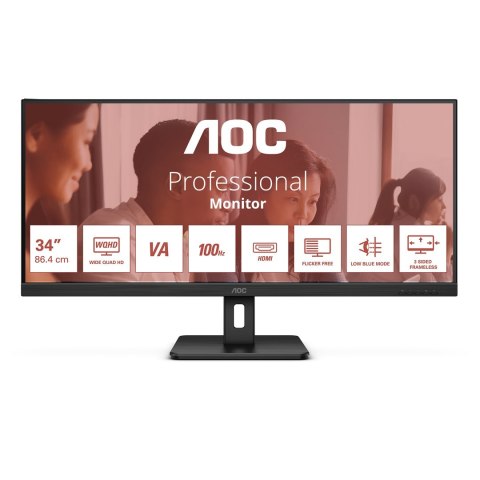AOC U34E2M monitor komputerowy 86,4 cm (34") 3440 x 1440 px Wide Quad HD Czarny